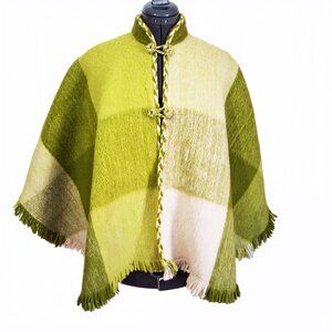 Lime Green different Greens White Poncho Made in Colombia